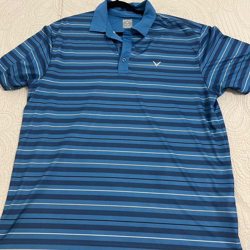 Callaway Men's Navy and Light Blue Striped Polo